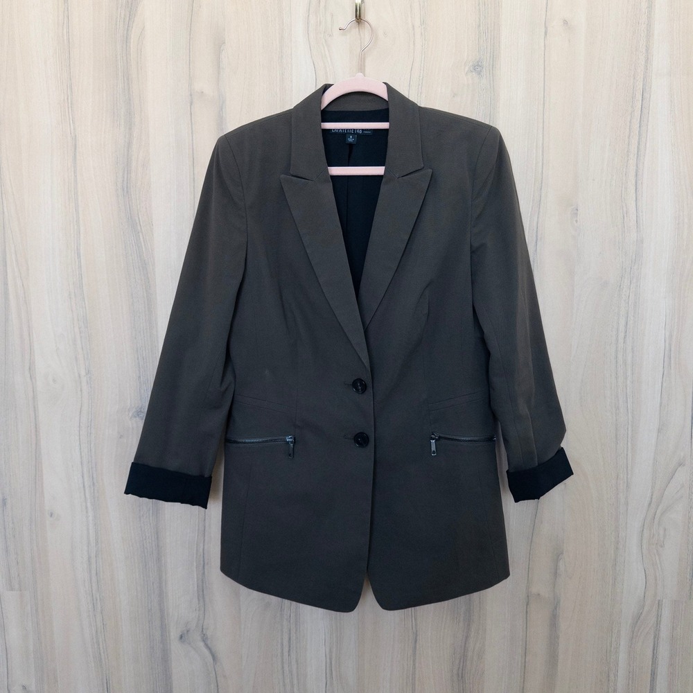 Lafayette 148 Women Blazer 8 Olive Green Zipper Pockets Quiet Luxury Career